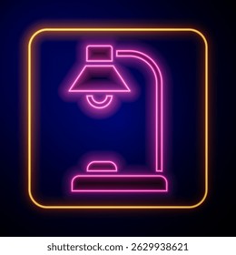 Glowing neon Table lamp icon isolated on black background.  Vector