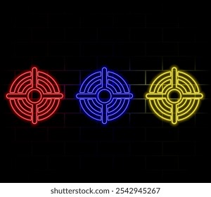 Glowing neon Target sport icon isolated on black background. Clean target with numbers for shooting range or shooting. Vector.