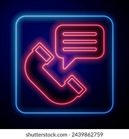 Glowing neon Telephone conversation icon isolated on black background. Telephone handset. Phone sign. Call center, communication.  Vector