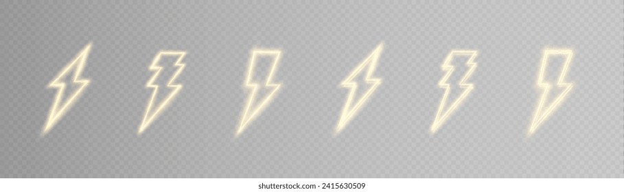 Glowing neon thunder sign, electric discharge. Neon lightning flash icon. Vector