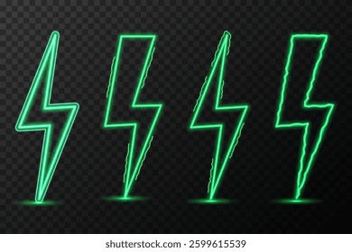 Glowing neon thunderbolt crackles brightly, radiating electric storm energy. High-voltage plasma arc pulses intensely, igniting luminous atmospheric flashes. Lightning bolt silhouette