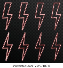 Glowing neon thunderbolt crackles brightly, radiating electric storm energy. High-voltage plasma arc pulses intensely, igniting luminous atmospheric flashes. Lightning bolt silhouette
