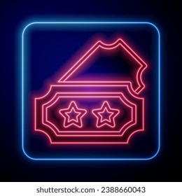 Glowing neon Ticket icon isolated on black background. Amusement park.  Vector