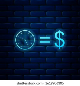 Glowing neon Time is money icon isolated on brick wall background. Money is time. Effective time management. Convert time to money.  Vector Illustration - Powered by Shutterstock - Get 15% off with code: PIKWIZARD15