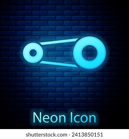 Glowing neon Timing belt kit icon isolated on brick wall background.  Vector