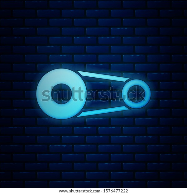 Glowing neon Timing belt kit icon
isolated on brick wall background.  Vector
Illustration