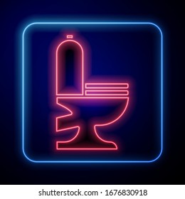 Glowing neon Toilet bowl icon isolated on blue background.  Vector Illustration