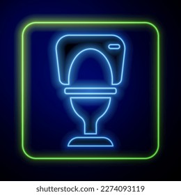 Glowing neon Toilet bowl icon isolated on blue background.  Vector