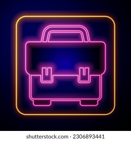 Icono del Cuadro de herramientas de neón brillante aislado en fondo negro. Signo del cuadro de herramientas.  Vector