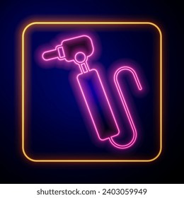 Glowing neon Tooth drill icon isolated on black background. Dental handpiece for drilling and grinding tools.  Vector