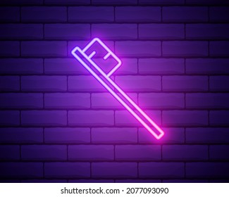 Glowing neon Toothbrush icon isolated on brick wall background. Vector Illustration.