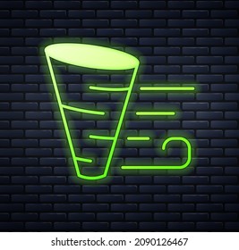 Glowing neon Tornado icon isolated on brick wall background.  Vector