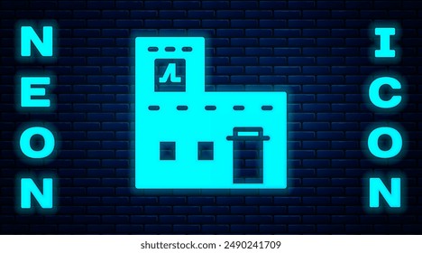 Glowing neon Traditional Mexican house icon isolated on brick wall background.  Vector