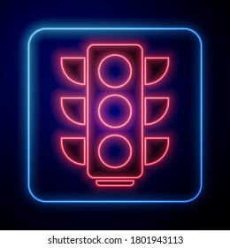 Icono de luz de tráfico de neón brillante aislado en fondo azul.  Ilustración vectorial