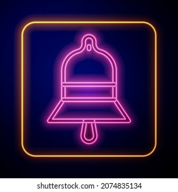 Icono de la campana de la estación de tren de neón brillante aislado en el fondo negro.  Vector