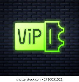 Glowing neon Train ticket icon isolated on brick wall background. Travel by railway.  Vector