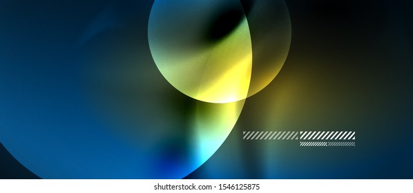 Glowing neon transparent bubbles background. Techno modern circles in dark space.