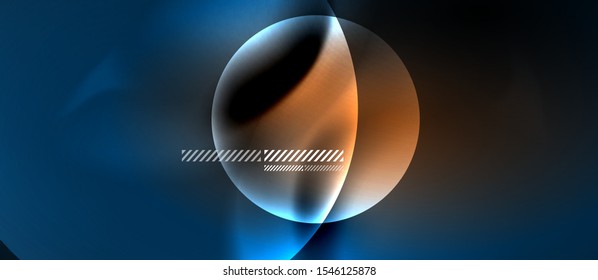 Glowing neon transparent bubbles background. Techno modern circles in dark space.