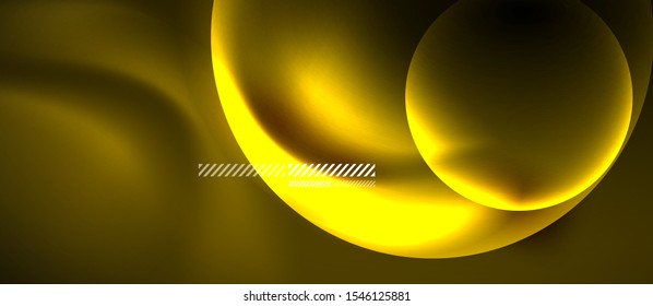 Glowing neon transparent bubbles background. Techno modern circles in dark space.