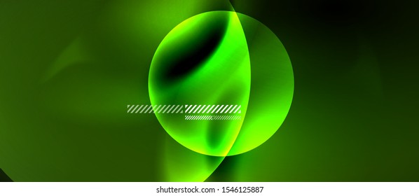 Glowing neon transparent bubbles background. Techno modern circles in dark space.