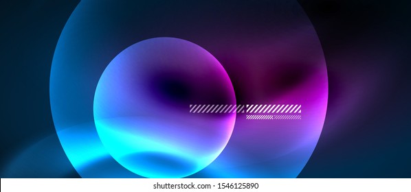 Glowing neon transparent bubbles background. Techno modern circles in dark space.