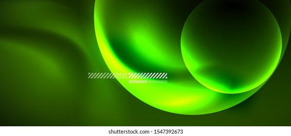 Glowing neon transparent bubbles background. Techno modern circles in dark space.