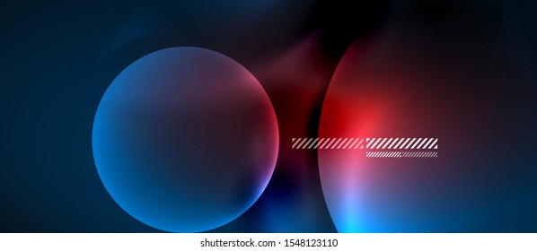 Glowing neon transparent bubbles background. Techno modern circles in dark space.