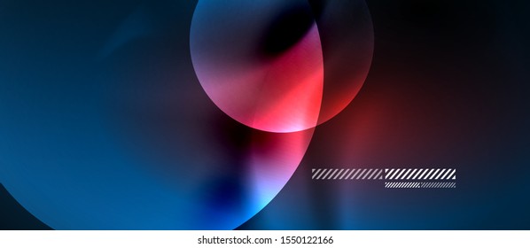 Glowing neon transparent bubbles background. Techno modern circles in dark space.