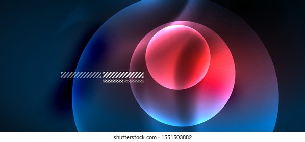 Glühende Neon-Transparente Blasen-Hintergrund. Techno moderne Kreise im dunklen Raum.