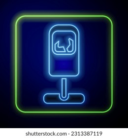 Glowing neon Trash can icon isolated on blue background. Garbage bin sign. Recycle basket icon. Office trash icon.  Vector