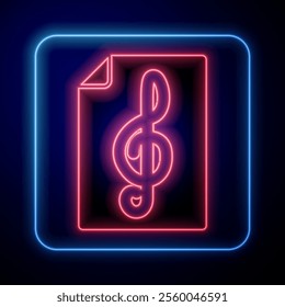Glowing neon Treble clef icon isolated on black background.  Vector