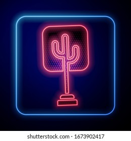 Glowing neon Tree icon isolated on blue background. Forest symbol.  Vector Illustration