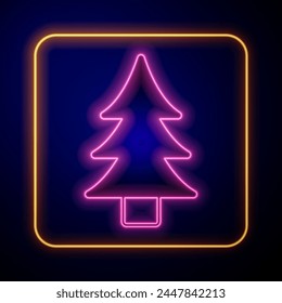 Glowing neon Tree icon isolated on black background. Forest symbol.  Vector