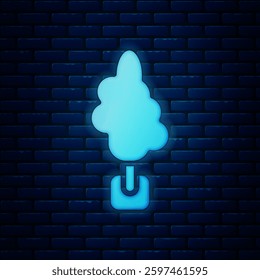 Glowing neon Tree icon isolated on brick wall background. Forest symbol.  Vector