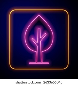 Icono brillante del árbol del neón aislado en fondo negro. Símbolo del bosque.  Vector