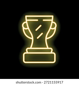 Trofeo de neón brillante que brilla intensamente sobre un fondo negro, que simboliza la victoria y el logro