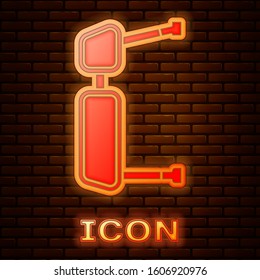 Glowing neon Truck side mirror icon isolated on brick wall background.  Vector Illustration