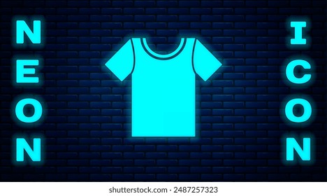 Glowing neon T-shirt icon isolated on brick wall background.  Vector Illustration