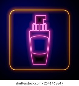 Glowing neon Tube of hand cream icon isolated on black background.  Vector