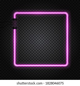 Glowing Neon Tubes Frame on Dark Transparent Background. Vector Illustration EPS10