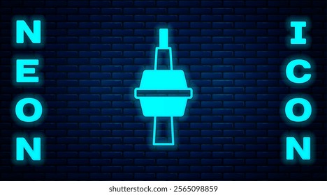 Glowing neon TV CN Tower in Toronto icon isolated on brick wall background. Famous world landmarks icon concept. Tourism and vacation theme.  Vector