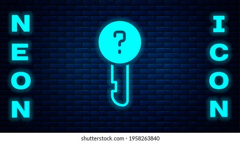 Glowing neon Undefined key icon isolated on brick wall background.  Vector Illustration