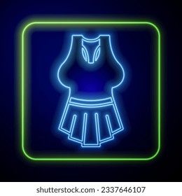 Glowing neon Undershirt icon isolated on blue background.  Vector