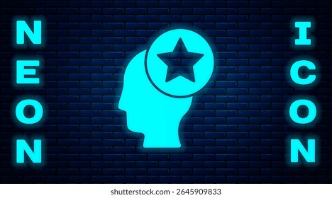 Glowing neon USA Head icon isolated on brick wall background. United States of America. Independence day.  Vector