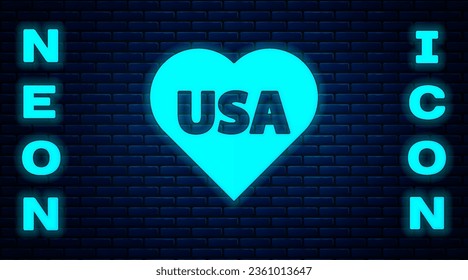 Glowing neon USA Independence day icon isolated on brick wall background. 4th of July. United States of America country.  Vector