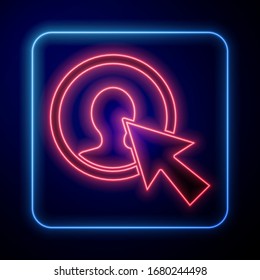 Glowing neon User of man in business suit icon isolated on blue background. Business avatar symbol - user profile icon. Male user sign.  Vector Illustration
