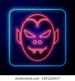 Glowing neon Vampire icon isolated on blue background. Happy Halloween party.  Vector