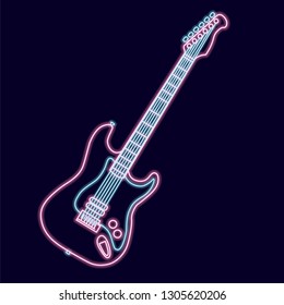 Glowing neon vector electric guitar for your design