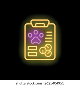 Glowing neon veterinary clinic logo, representing animal care and treatment