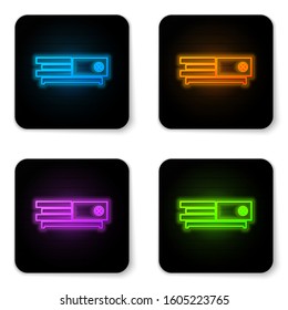 Glowing neon Video game console icon isolated on white background. Black square button. Vector Illustration